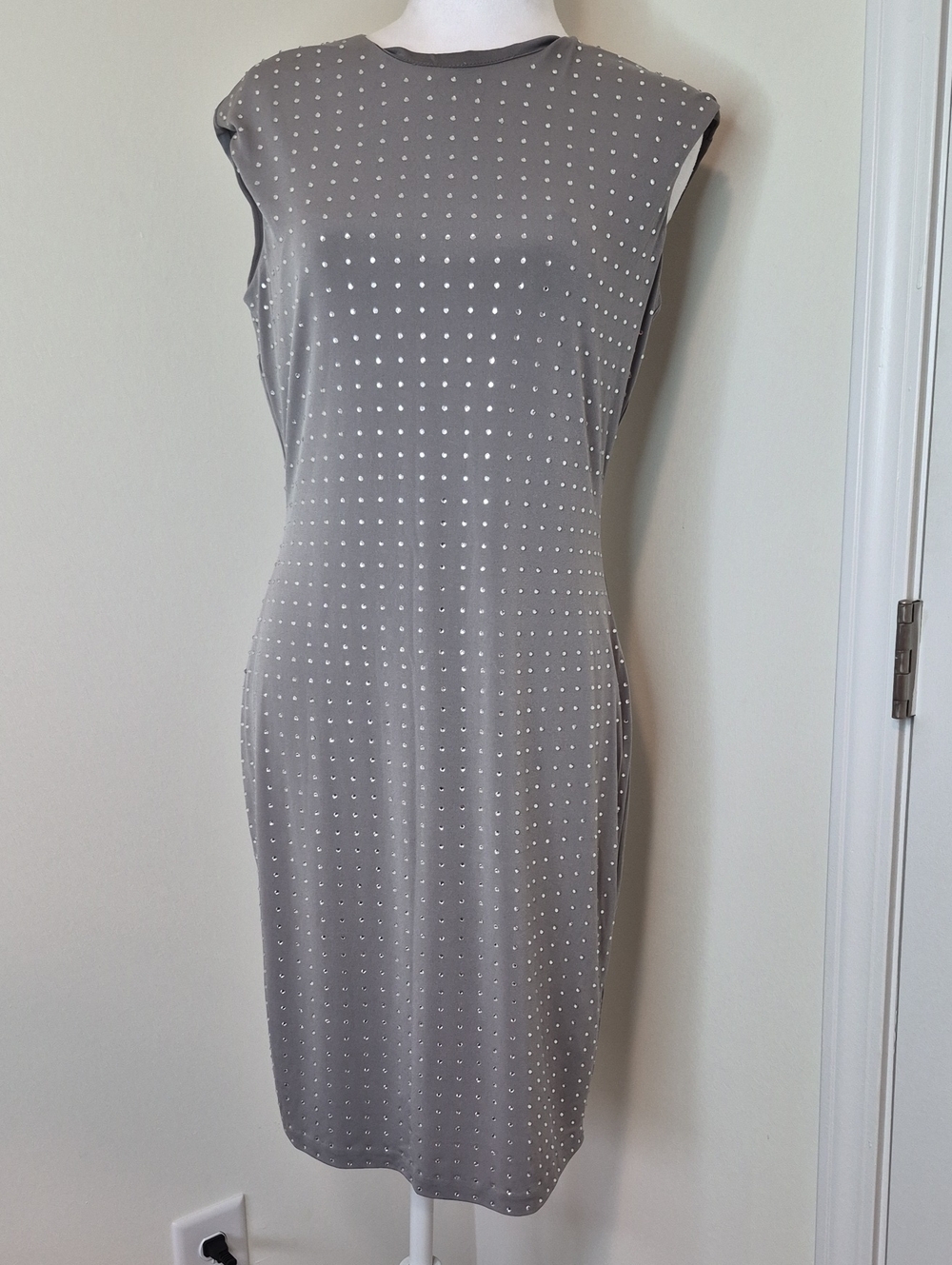 Calvin Klein Gray Midi Sheath Dress with Metallic‎ Studs Size 6